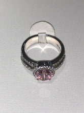 Load image into Gallery viewer, Sterling Silver Unique Zirconia Pink Tone Ring Rhodium Size 7
