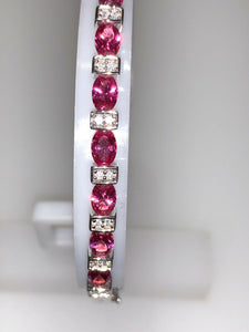 Authentic Sterling Silver Unique Zirconia Red Pink Bracelet Bangle Rhodium