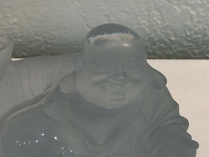 DAUM France Pate De Verre Happy Buddha Art Glass Frosted Rare