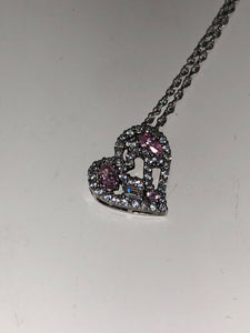 Sterling Silver Unique Zirconia Zircon Pink Heart Rhodium Pendant With Chain