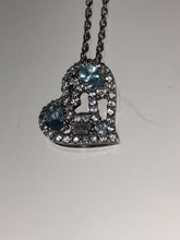 Load image into Gallery viewer, Sterling Silver Unique Zirconia Zircon Blue Heart Rhodium Pendant With Chain
