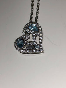 Sterling Silver Unique Zirconia Zircon Blue Heart Rhodium Pendant With Chain
