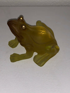 DAUM France Pate De Verre Art Glass Retired Frog Amber Green Yellow
