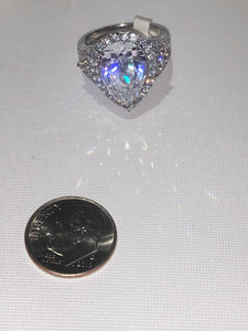 Sterling Silver Unique Zirconia Ring Rhodium Wedding Engagement Size 7
