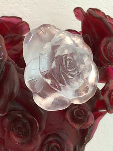 DAUM Pate De Verre Glass Red White Vase Rose Passion Limited Edition