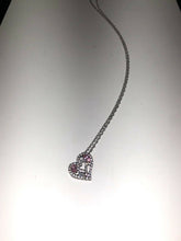 Load image into Gallery viewer, Sterling Silver Unique Zirconia Zircon Pink Heart Rhodium Pendant With Chain
