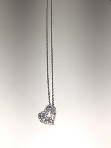 Sterling Silver Unique Zirconia Zircon Clear Heart Rhodium Pendant With Chain