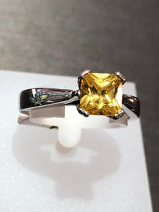 Unique 14k White Gold Yellow Citrine Ring