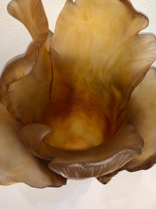 DAUM France Pate De Verre Tulip Art Glass Vase Amber
