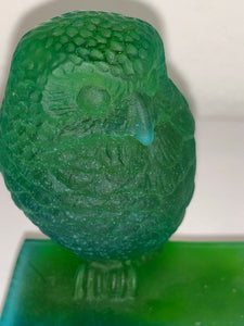 DAUM France Pate De Verre Art Glass Retired Owl On Book Green