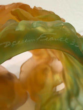 Load image into Gallery viewer, DAUM Pate De Verre Glass Green And Orange Candle Holder Rose Numbered Edition
