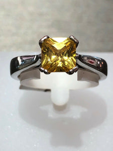 Unique 14k White Gold Yellow Citrine Ring