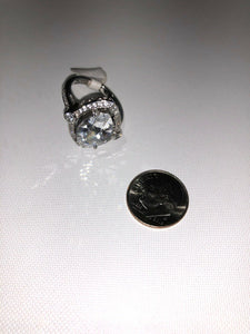 Sterling Silver Unique Zirconia Zircon Design Ring Rhodium Plate Size 6.5