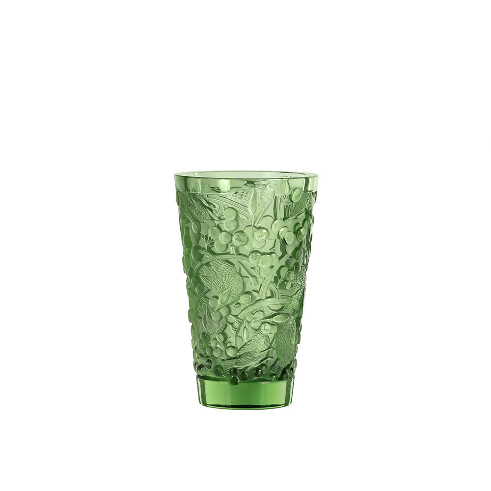 Lalique Crystal Merles Et Raisins Medium Vase Green 10732400