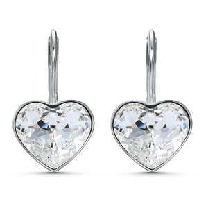 Bella Heart Pierced Earrings, White, Rhodium plated 5515191