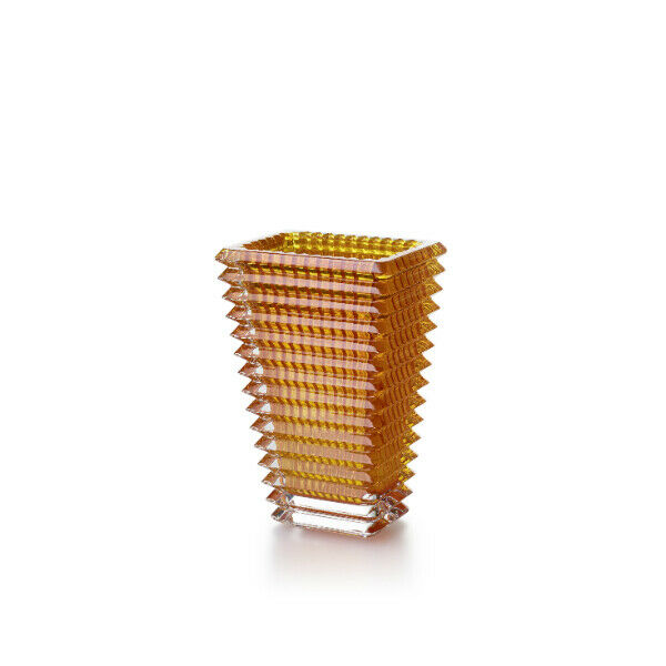 Baccarat Eye Vase Small Rectangular Yellow Amber BNIB