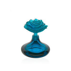 DAUM Pate De Verre Glass Crystal Flacon PM Rose Romance Blue Perfume Bottle