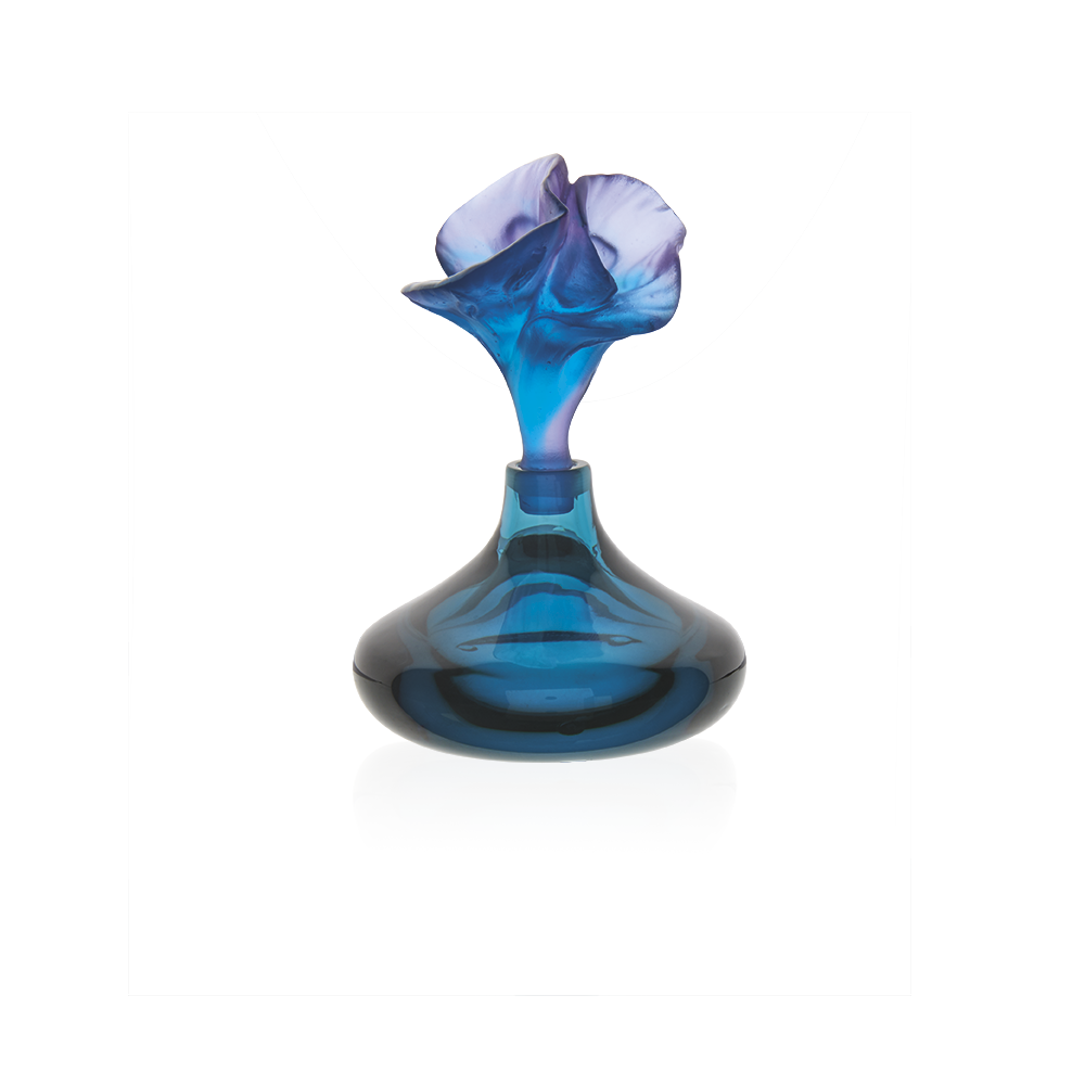 DAUM Pate De Verre Glass Crystal Arum Dark Blue Perfume Bottle