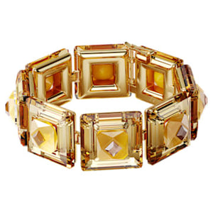 Chroma bracelet, Cushion cut crystals, Yellow, Gold-tone plated