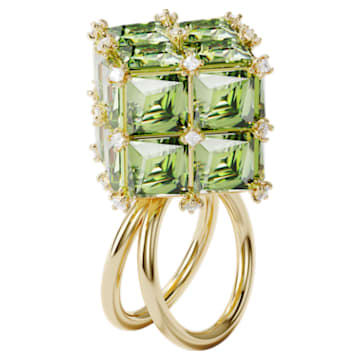Curiosa cocktail ring, Square, Green, Gold-tone plated