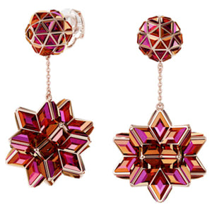 Curiosa drop earrings, Geometric crystals, Pink, Rose-gold tone plated