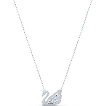 Dancing Swan Necklace, White, Rhodium plated