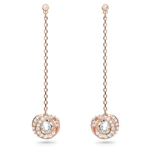 Generation drop earrings, Long, White, Rose gold-tone plated