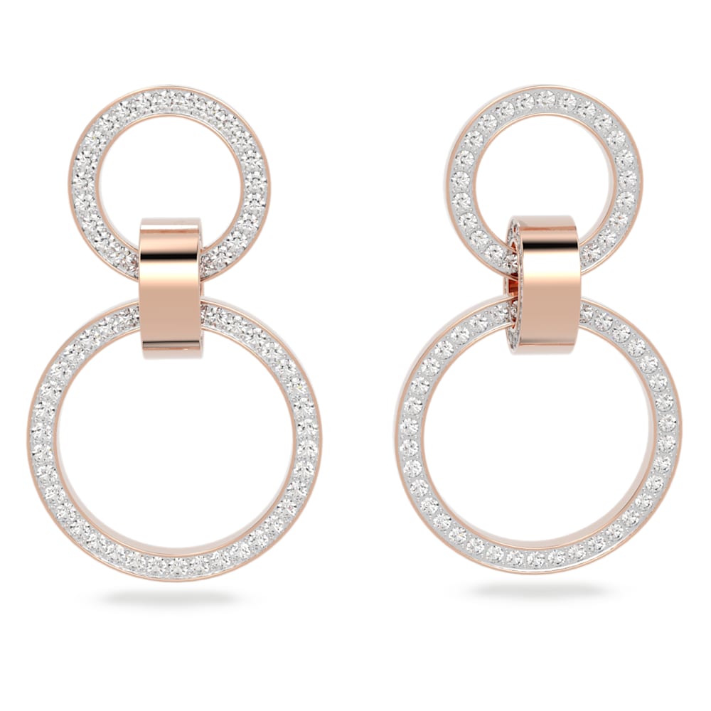 Hollow Hoop Earrings, White, Rose-gold Tone Plated
