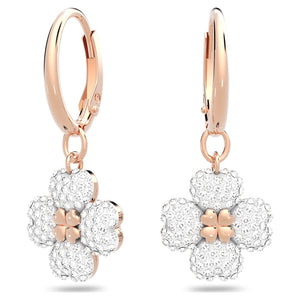 Latisha hoop earrings, Flower, White, Rose gold-tone plated