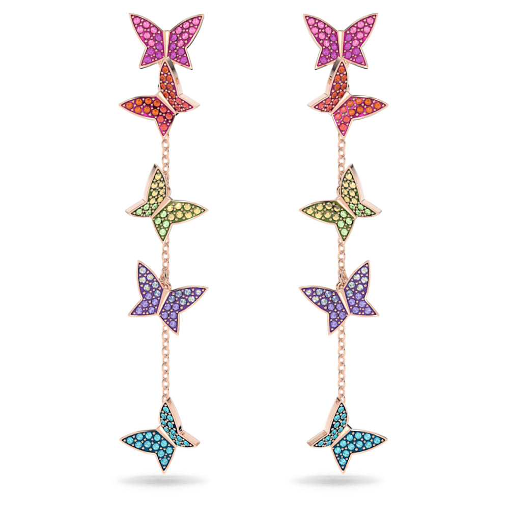Lilia drop earrings, Butterfly, Long, Multicolored, Rose gold-tone plated