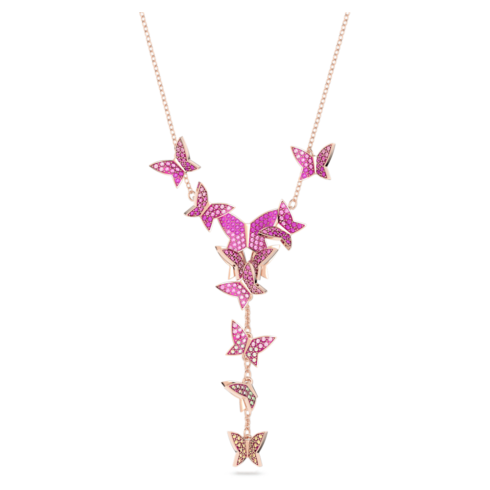 Lilia Y necklace, Butterfly, Pink, Rose gold-tone plated