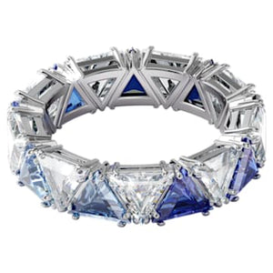 Millenia cocktail ring, Triangle cut crystals, Blue, Rhodium plated