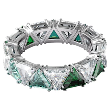Millenia cocktail ring, Triangle cut crystals, Green, Rhodium plated