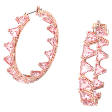 Millenia Hoop Earrings, Triangle Cut Crystals, Pink, Rose Gold-tone Plated