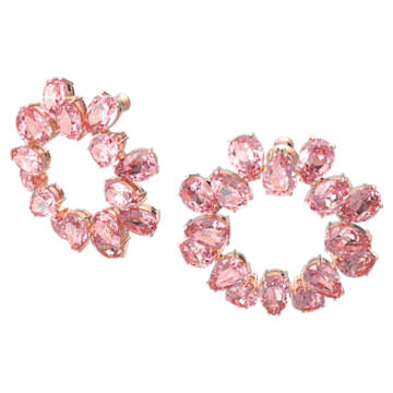 Millenia Hoop Earrings, Pear Cut Crystals, Pink, Rose Gold-tone Plated