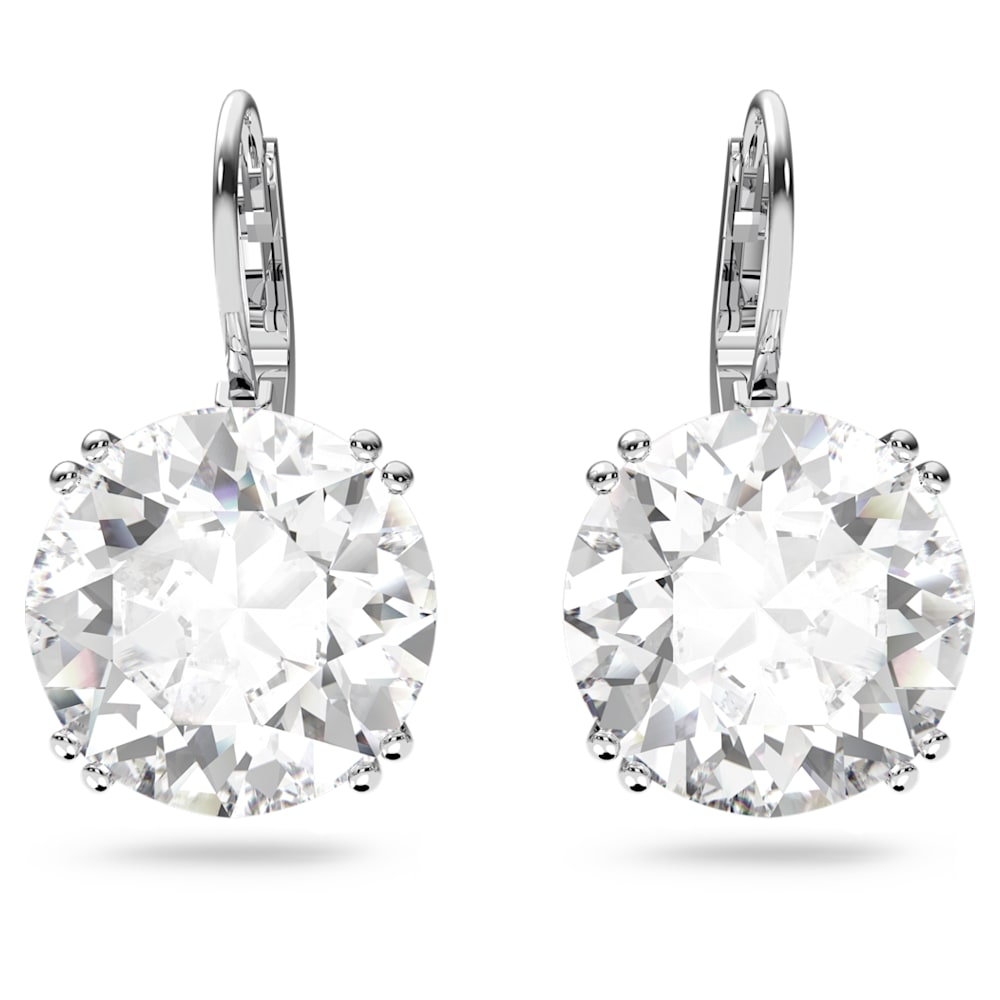 Millenia Earrings, Round Cut Crystal, White, Rhodium Plated