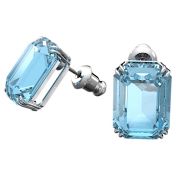Millenia Stud Earrings, Octagon Cut Crystals, Blue, Rhodium Plated
