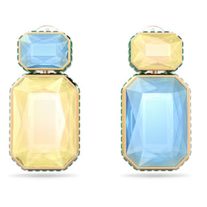 Orbita Earrings, Octagon Cut Crystal, Multicolored, Gold-tone Plated