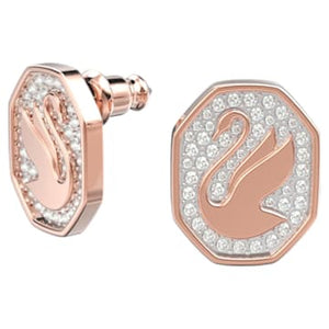 Signum Stud Earrings, White, Rose Gold-tone Plated