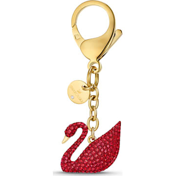Swan Bag charm, Red, Gold-tone plated