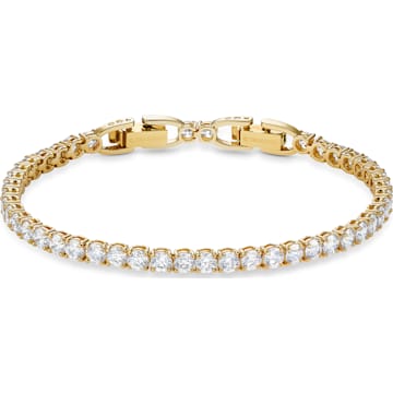 Tennis Deluxe Bracelet, White, Gold-tone plated