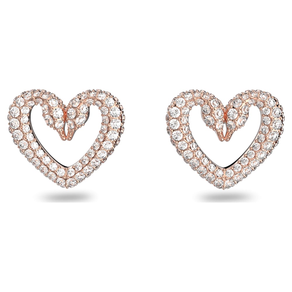 Una Stud Earrings, Heart, Small, White, Rose-gold Tone Plated